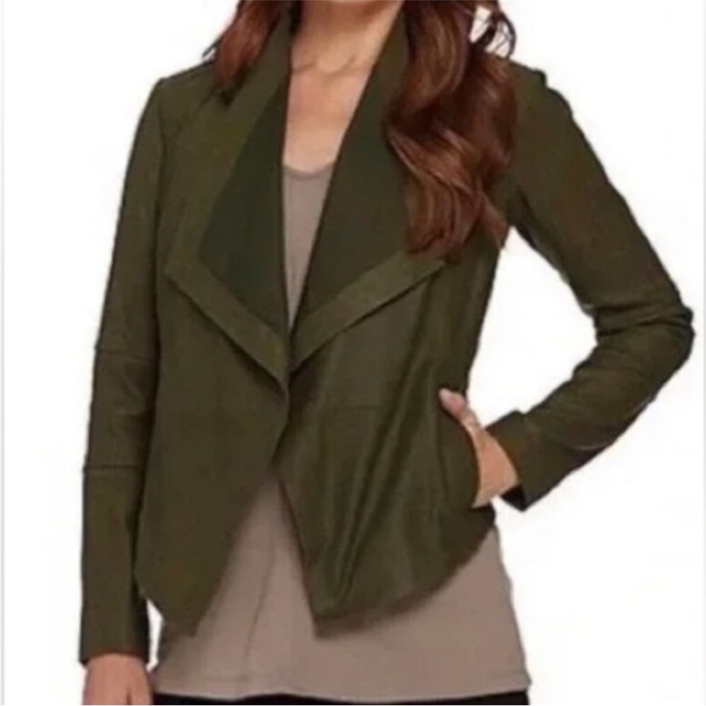Olive Green Jacket moto cropped fitted blazer shacket leather ponte hunter moss